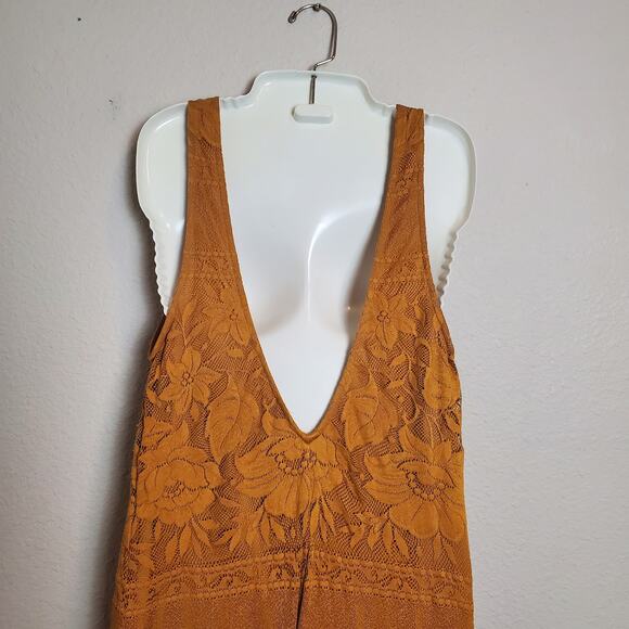 Show Me Your Mumu Med Mini Jumpsuit Mustard Yellow Lace Overlay Bohemian Chic - Picture 8 of 12
